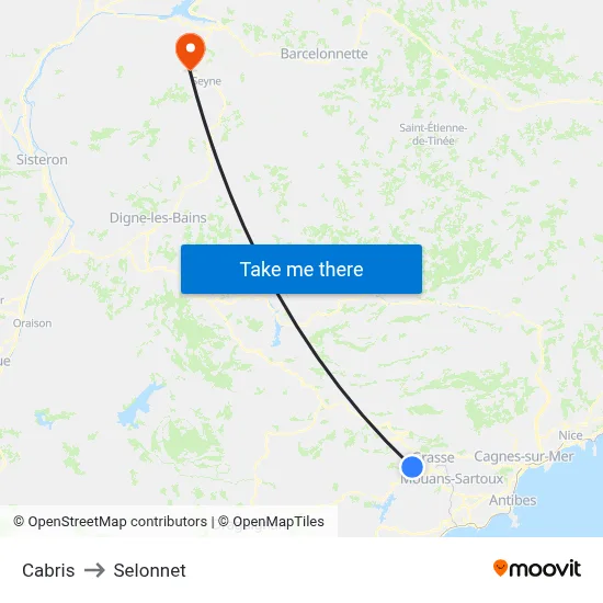 Cabris to Selonnet map