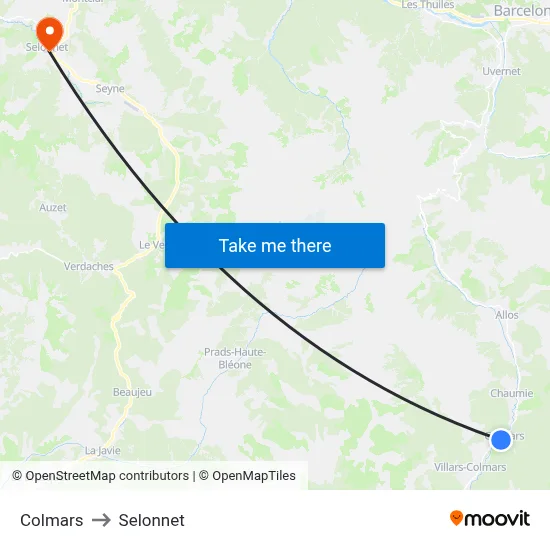 Colmars to Selonnet map