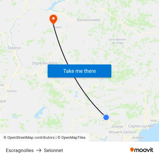 Escragnolles to Selonnet map