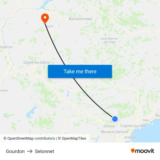 Gourdon to Selonnet map