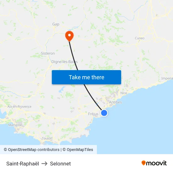 Saint-Raphaël to Selonnet map