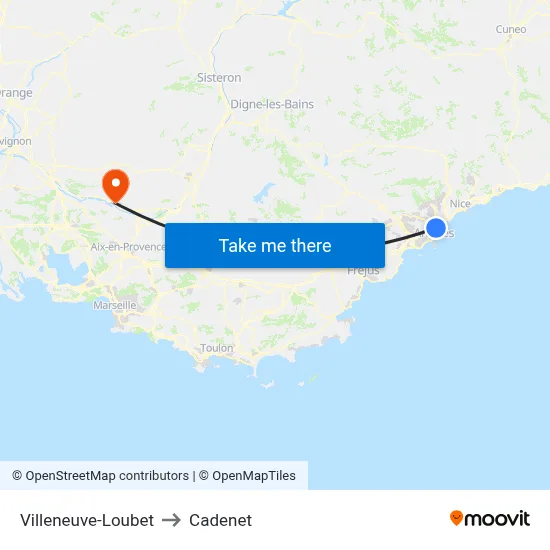 Villeneuve-Loubet to Cadenet map