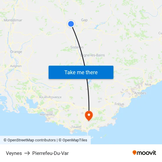 Veynes to Pierrefeu-Du-Var map