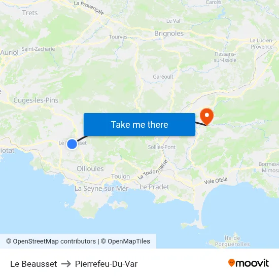 Le Beausset to Pierrefeu-Du-Var map