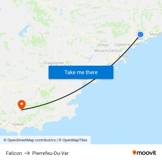 Falicon to Pierrefeu-Du-Var map