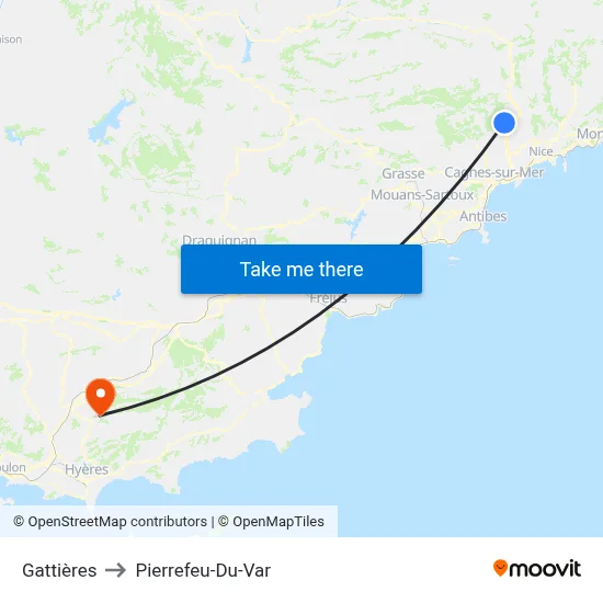 Gattières to Pierrefeu-Du-Var map