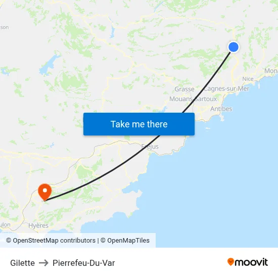 Gilette to Pierrefeu-Du-Var map