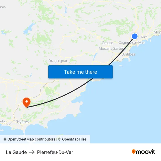 La Gaude to Pierrefeu-Du-Var map