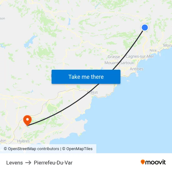 Levens to Pierrefeu-Du-Var map