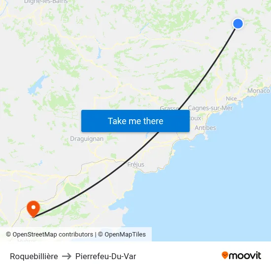 Roquebillière to Pierrefeu-Du-Var map