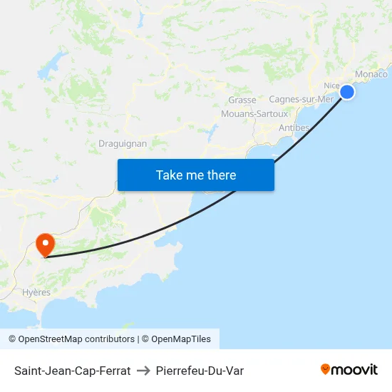 Saint-Jean-Cap-Ferrat to Pierrefeu-Du-Var map