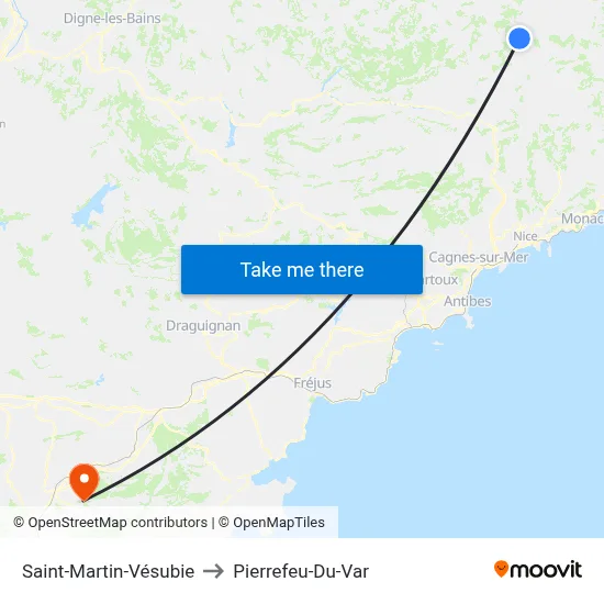Saint-Martin-Vésubie to Pierrefeu-Du-Var map