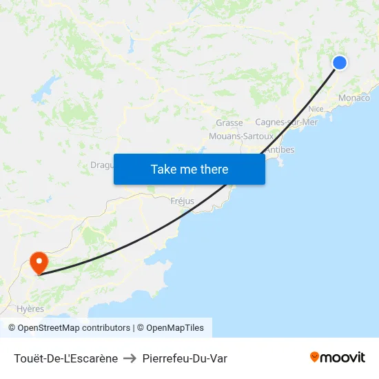Touët-De-L'Escarène to Pierrefeu-Du-Var map
