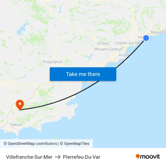 Villefranche-Sur-Mer to Pierrefeu-Du-Var map