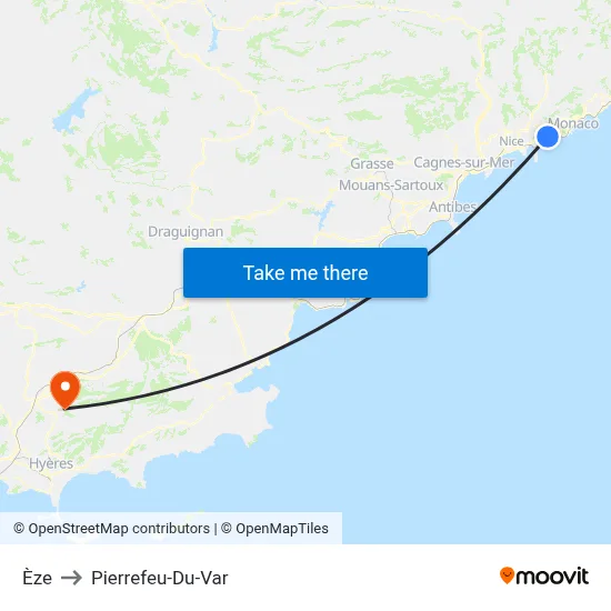 Èze to Pierrefeu-Du-Var map