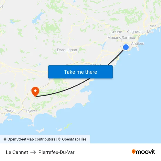 Le Cannet to Pierrefeu-Du-Var map