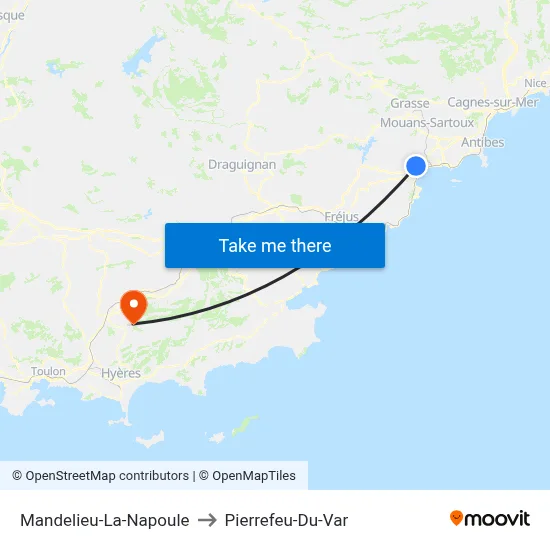 Mandelieu-La-Napoule to Pierrefeu-Du-Var map