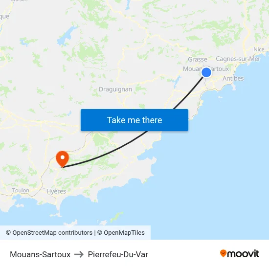 Mouans-Sartoux to Pierrefeu-Du-Var map
