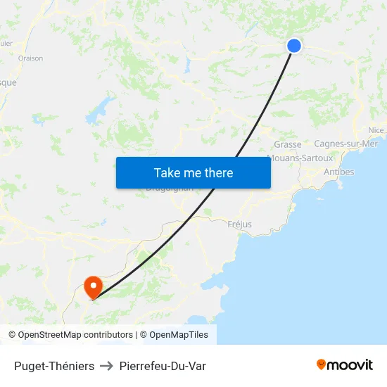 Puget-Théniers to Pierrefeu-Du-Var map