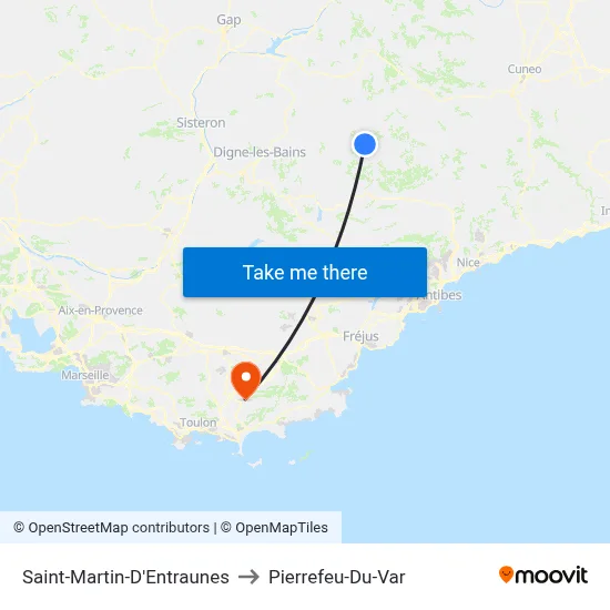 Saint-Martin-D'Entraunes to Pierrefeu-Du-Var map