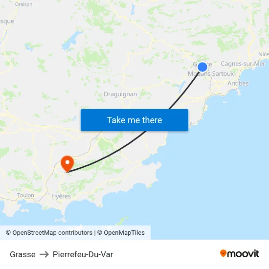 Grasse to Pierrefeu-Du-Var map