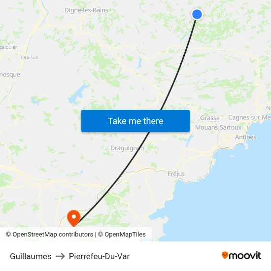 Guillaumes to Pierrefeu-Du-Var map