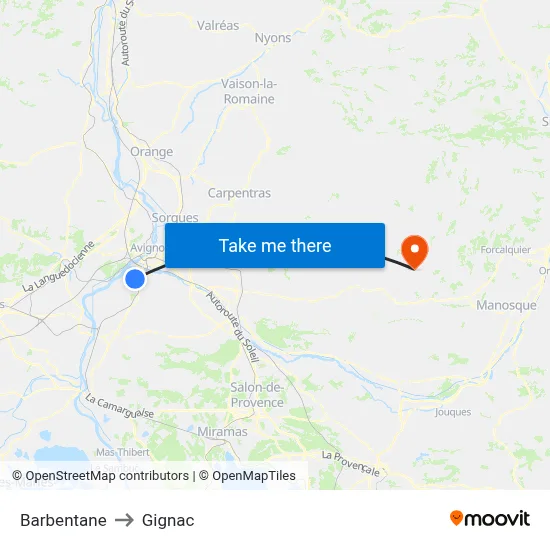 Barbentane to Gignac map