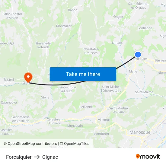 Forcalquier to Gignac map