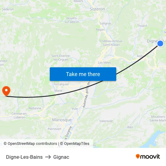 Digne-Les-Bains to Gignac map