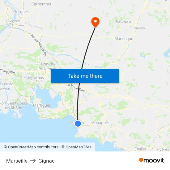 Marseille to Gignac map