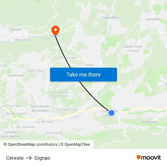 Céreste to Gignac map