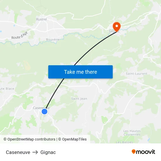 Caseneuve to Gignac map