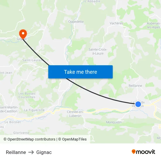 Reillanne to Gignac map