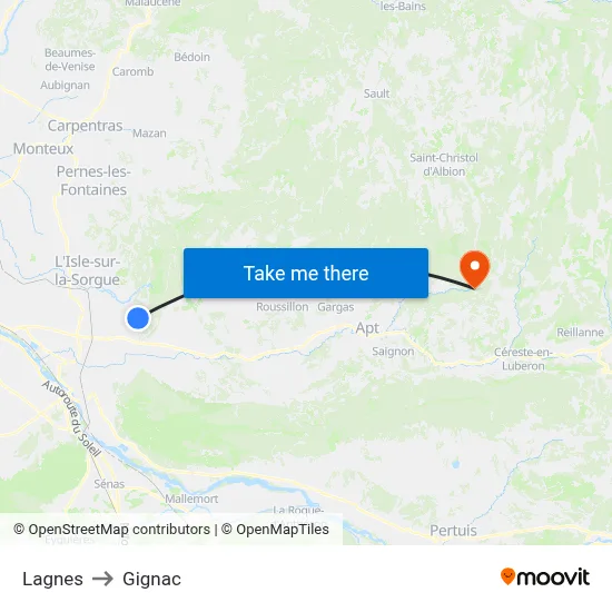 Lagnes to Gignac map