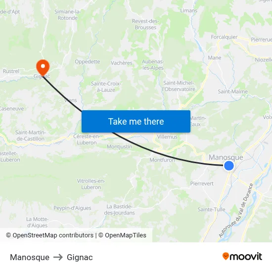 Manosque to Gignac map
