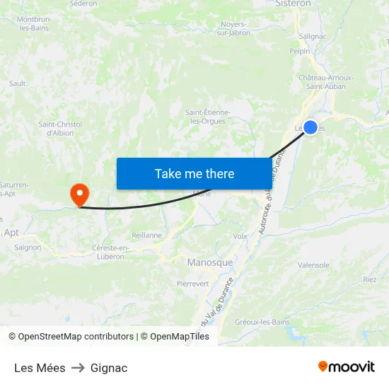 Les Mées to Gignac map