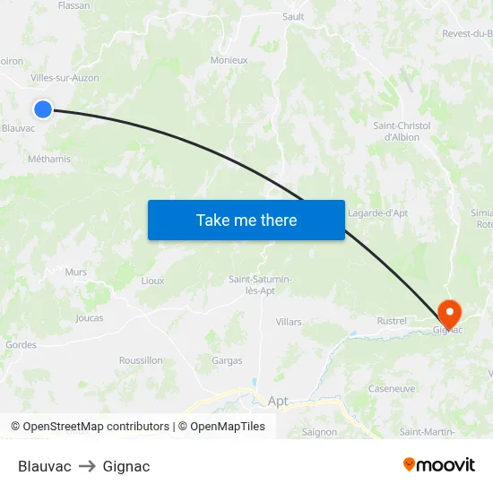 Blauvac to Gignac map