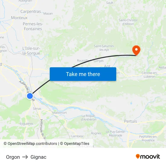 Orgon to Gignac map