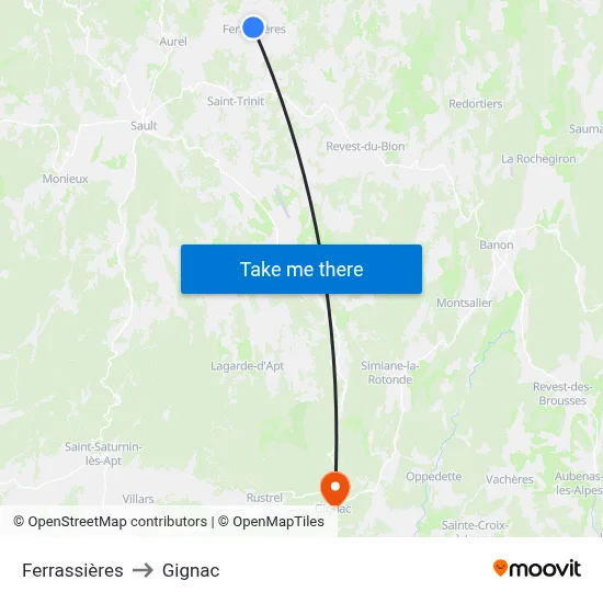 Ferrassières to Gignac map