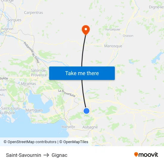 Saint-Savournin to Gignac map