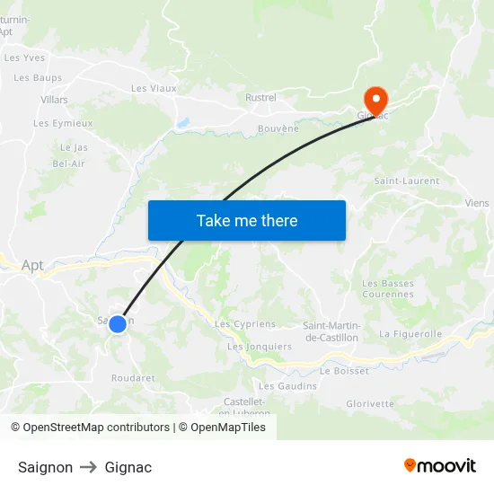 Saignon to Gignac map