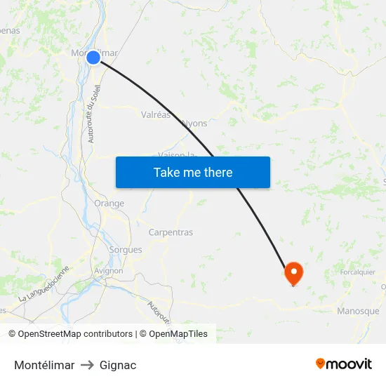 Montélimar to Gignac map