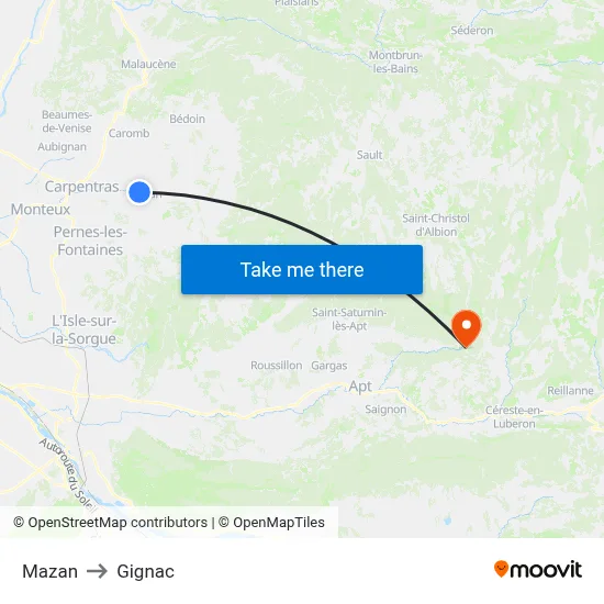 Mazan to Gignac map