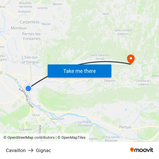 Cavaillon to Gignac map