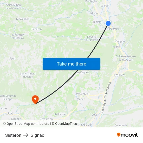 Sisteron to Gignac map