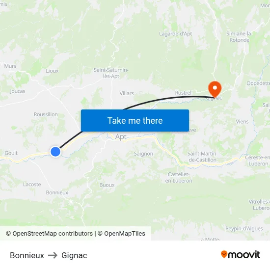 Bonnieux to Gignac map