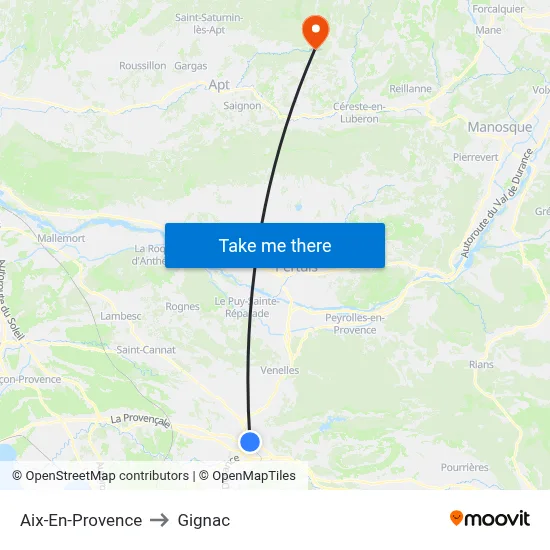 Aix-En-Provence to Gignac map