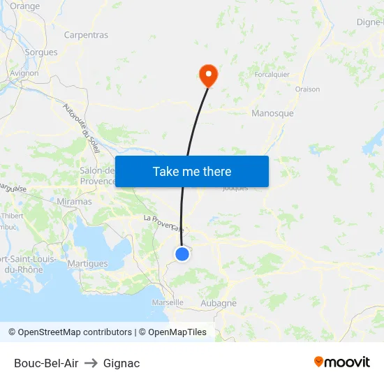 Bouc-Bel-Air to Gignac map