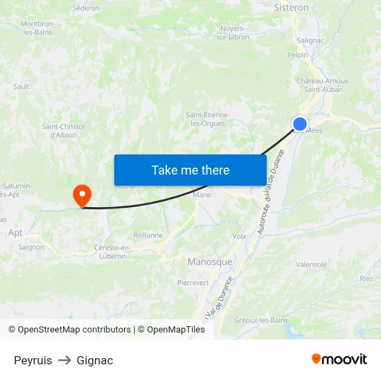 Peyruis to Gignac map