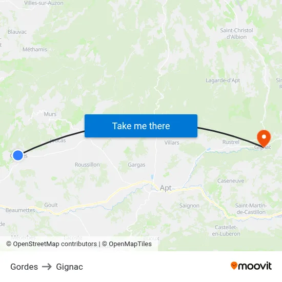Gordes to Gignac map